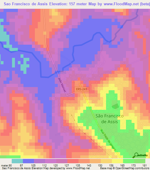 Sao Francisco de Assis,Brazil Elevation Map