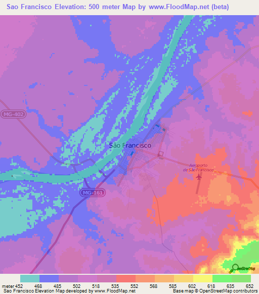 Sao Francisco,Brazil Elevation Map