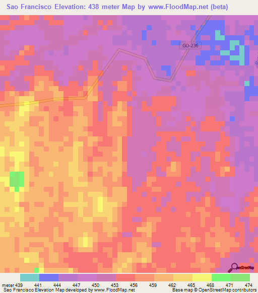 Sao Francisco,Brazil Elevation Map