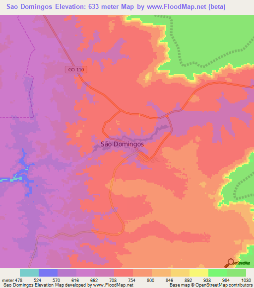 Sao Domingos,Brazil Elevation Map