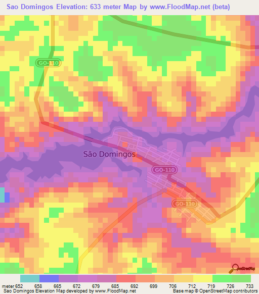 Sao Domingos,Brazil Elevation Map