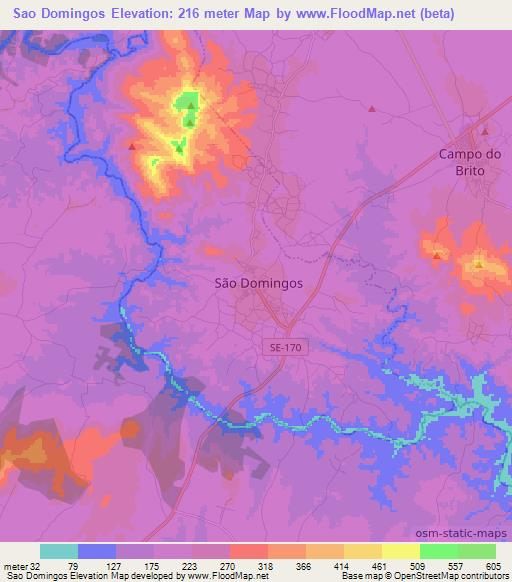 Sao Domingos,Brazil Elevation Map