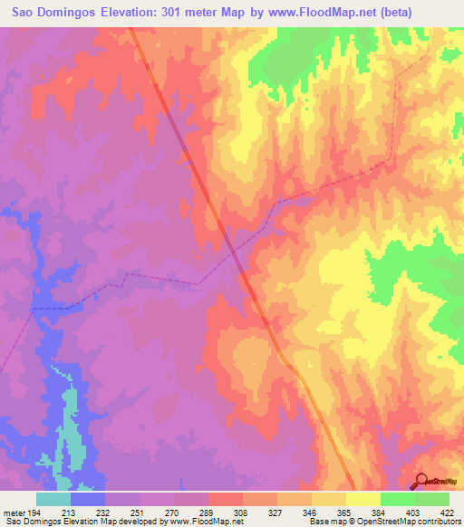 Sao Domingos,Brazil Elevation Map