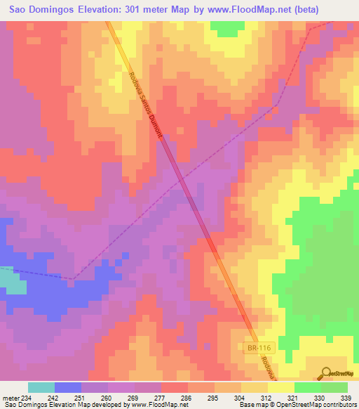 Sao Domingos,Brazil Elevation Map