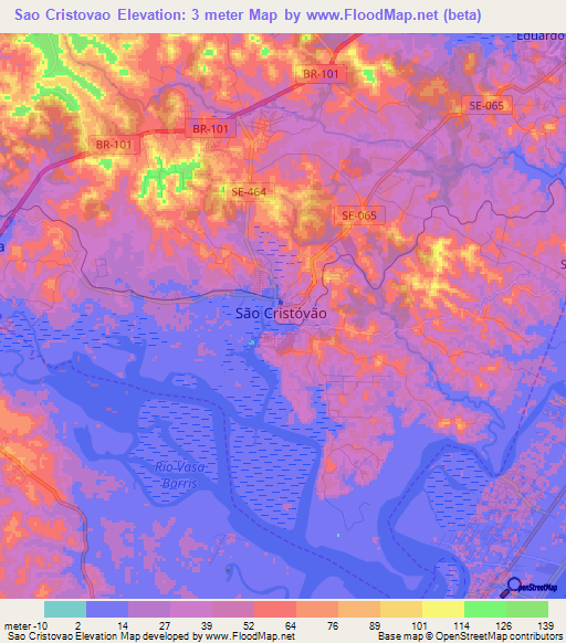 Sao Cristovao,Brazil Elevation Map