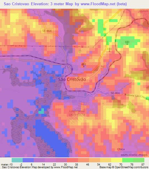 Sao Cristovao,Brazil Elevation Map