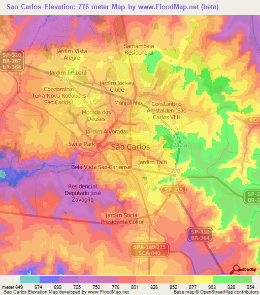 Sao Carlos,Brazil Elevation Map