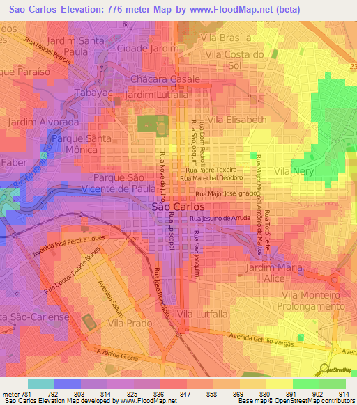 Sao Carlos,Brazil Elevation Map