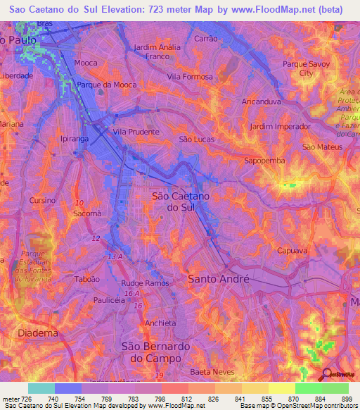 Sao Caetano do Sul,Brazil Elevation Map