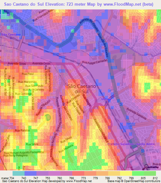 Sao Caetano do Sul,Brazil Elevation Map