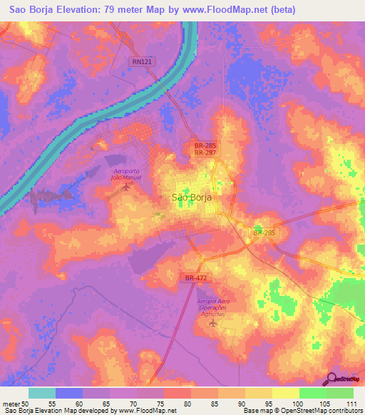 Sao Borja,Brazil Elevation Map