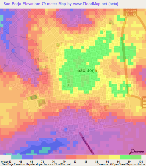 Sao Borja,Brazil Elevation Map