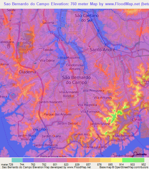 Sao Bernardo do Campo,Brazil Elevation Map