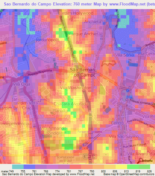 Sao Bernardo do Campo,Brazil Elevation Map