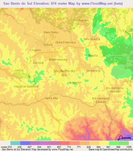 Sao Bento do Sul,Brazil Elevation Map