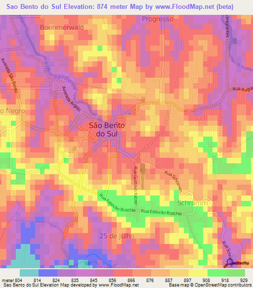 Sao Bento do Sul,Brazil Elevation Map