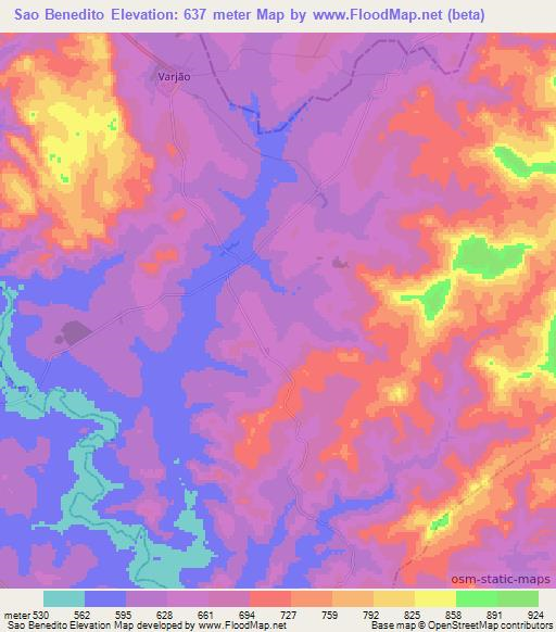 Sao Benedito,Brazil Elevation Map