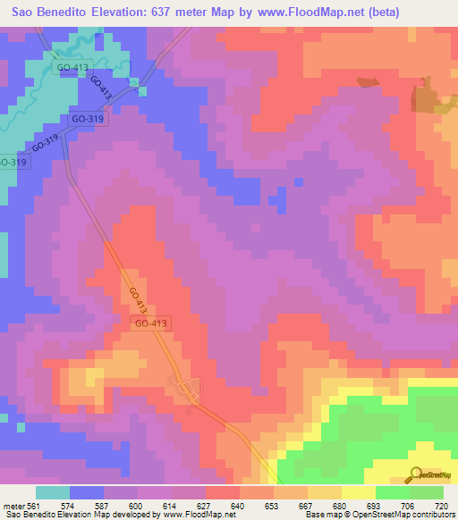 Sao Benedito,Brazil Elevation Map