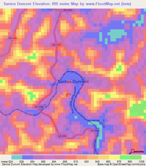 Santos Dumont,Brazil Elevation Map