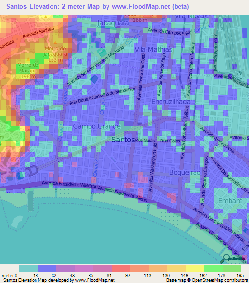 Santos,Brazil Elevation Map