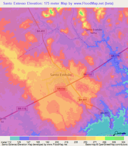 Santo Estevao,Brazil Elevation Map