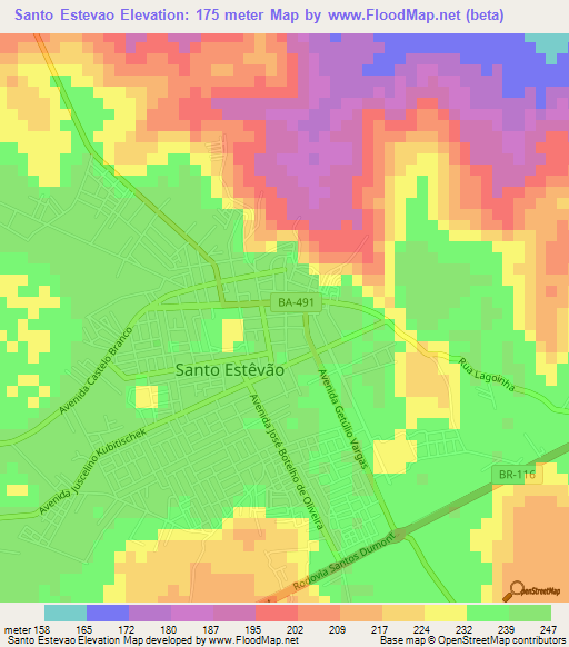 Santo Estevao,Brazil Elevation Map