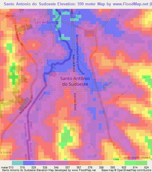 Santo Antonio do Sudoeste,Brazil Elevation Map