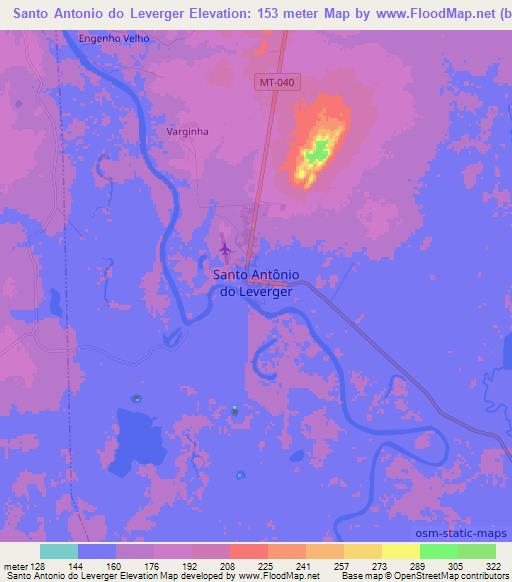 Santo Antonio do Leverger,Brazil Elevation Map