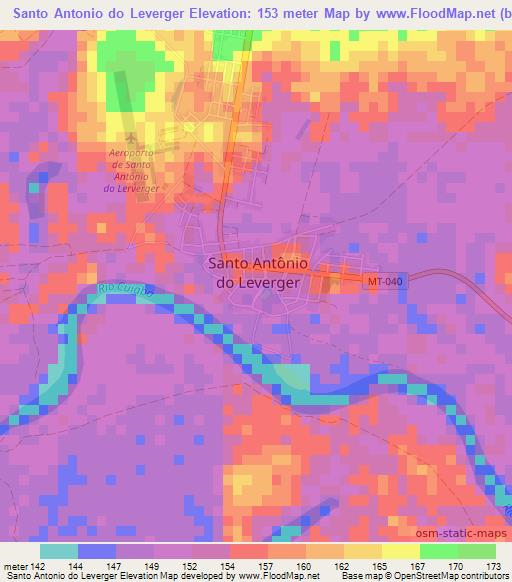 Santo Antonio do Leverger,Brazil Elevation Map