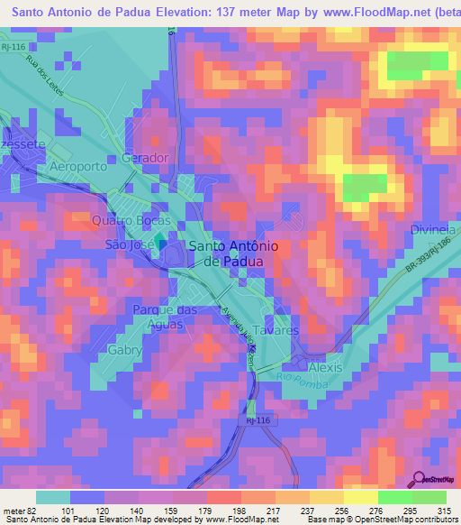 Santo Antonio de Padua,Brazil Elevation Map