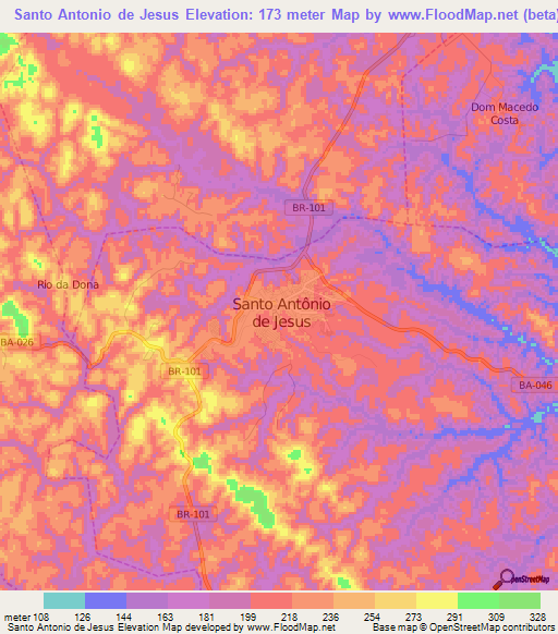 Santo Antonio de Jesus,Brazil Elevation Map