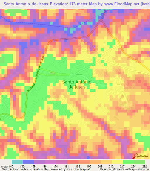 Santo Antonio de Jesus,Brazil Elevation Map