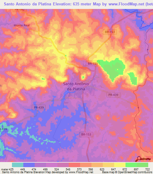 Santo Antonio da Platina,Brazil Elevation Map