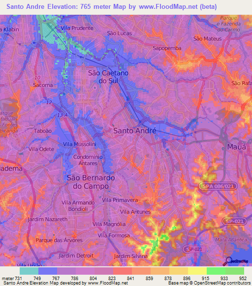 Santo Andre,Brazil Elevation Map