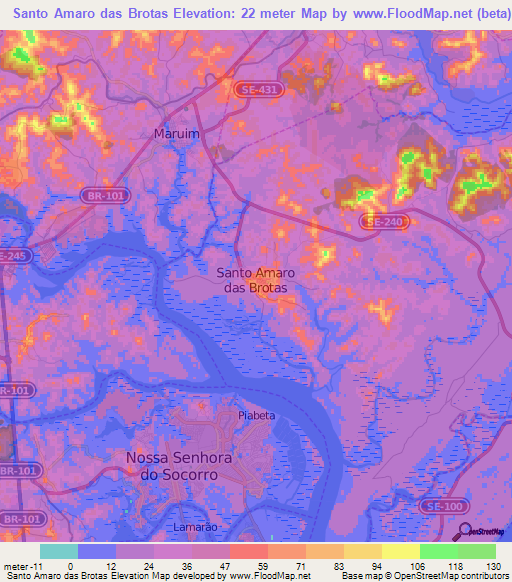 Santo Amaro das Brotas,Brazil Elevation Map