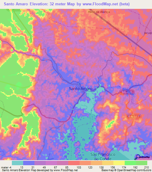 Santo Amaro,Brazil Elevation Map