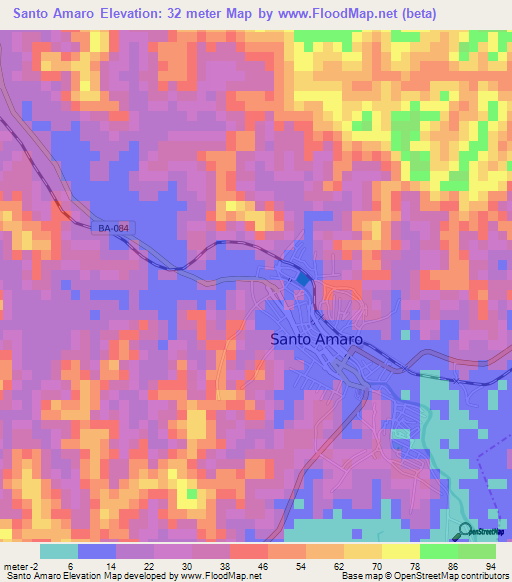 Santo Amaro,Brazil Elevation Map