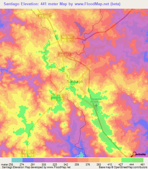 Santiago,Brazil Elevation Map