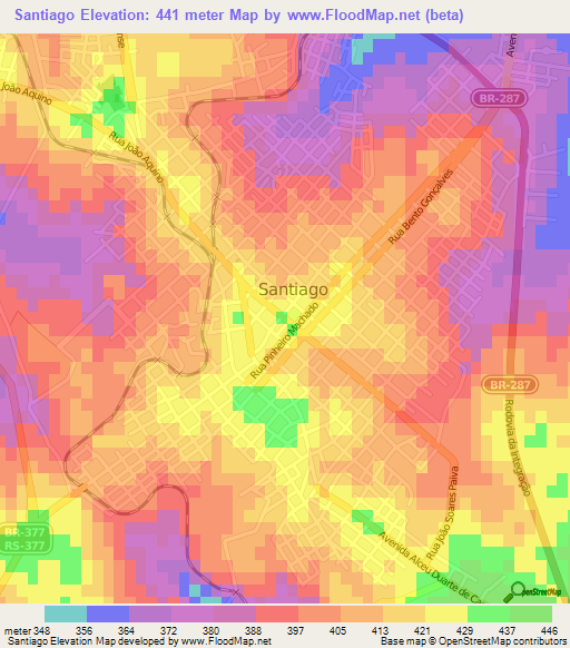 Santiago,Brazil Elevation Map