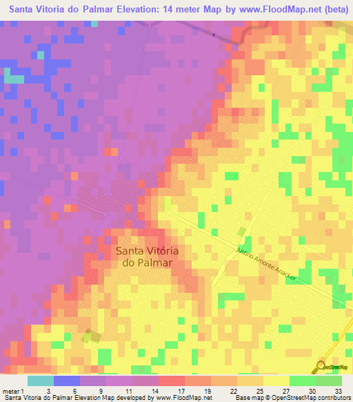 Santa Vitoria do Palmar,Brazil Elevation Map