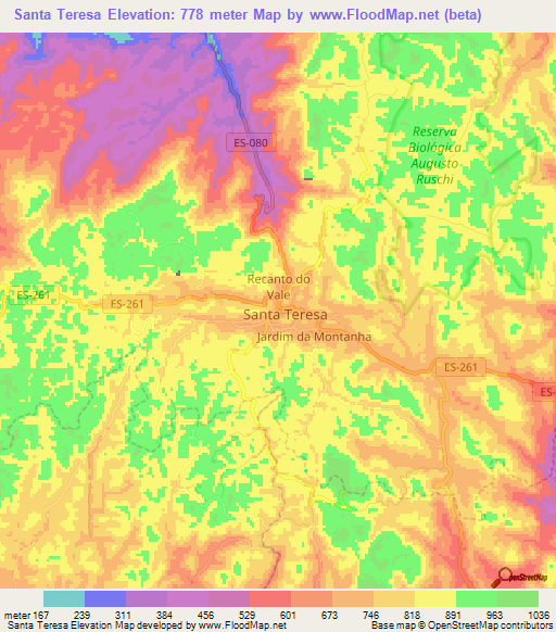 Santa Teresa,Brazil Elevation Map