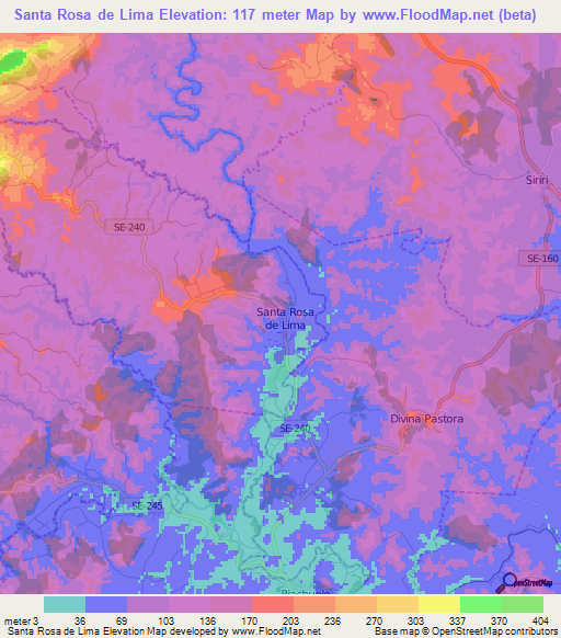 Santa Rosa de Lima,Brazil Elevation Map