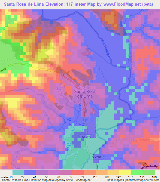 Santa Rosa de Lima,Brazil Elevation Map