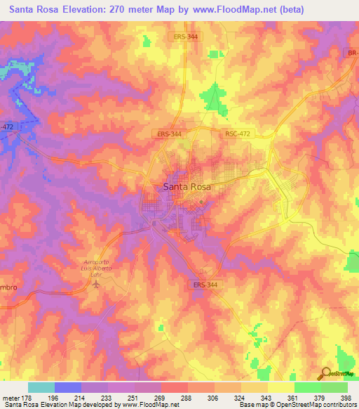 Santa Rosa,Brazil Elevation Map