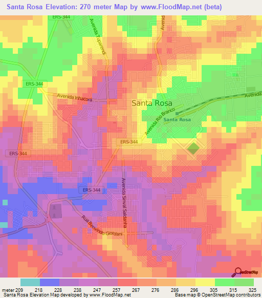 Santa Rosa,Brazil Elevation Map