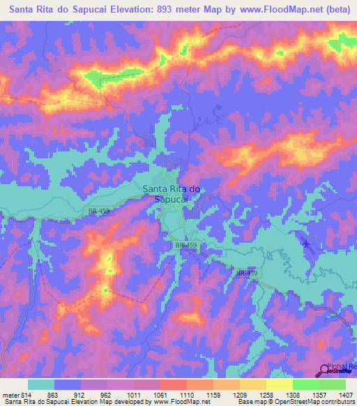 Santa Rita do Sapucai,Brazil Elevation Map