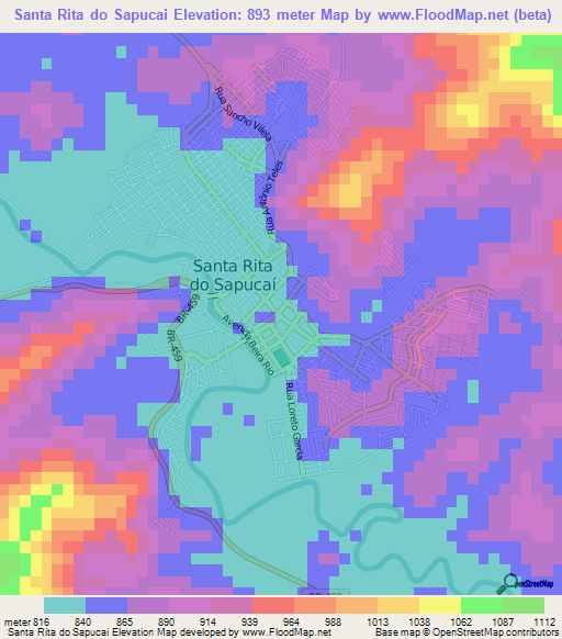 Santa Rita do Sapucai,Brazil Elevation Map