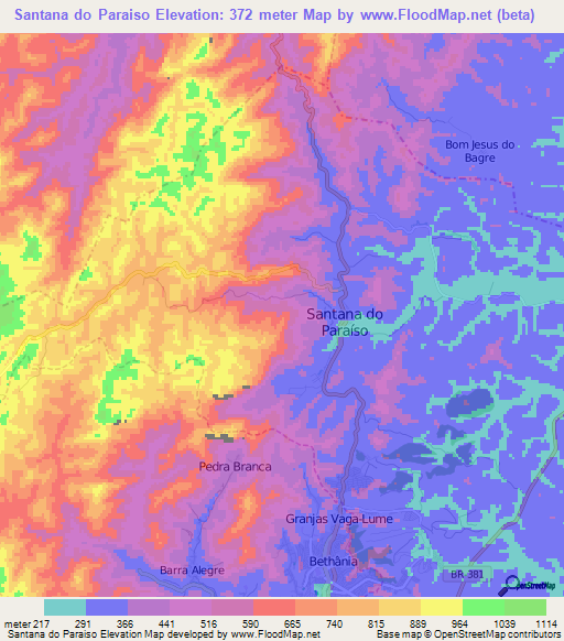 Santana do Paraiso,Brazil Elevation Map