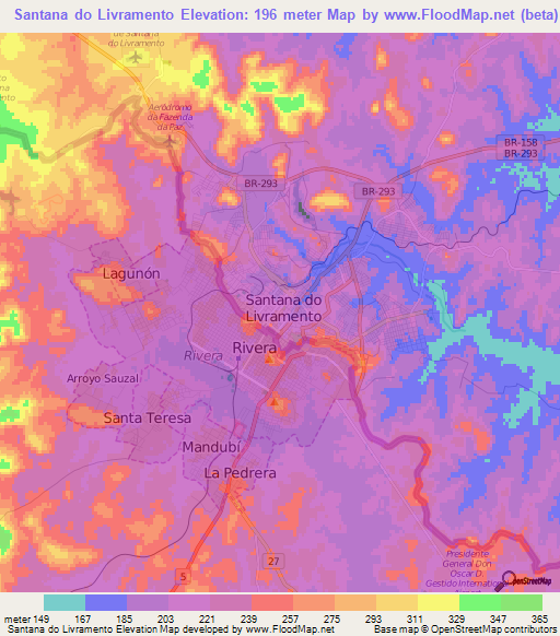 Santana do Livramento,Brazil Elevation Map