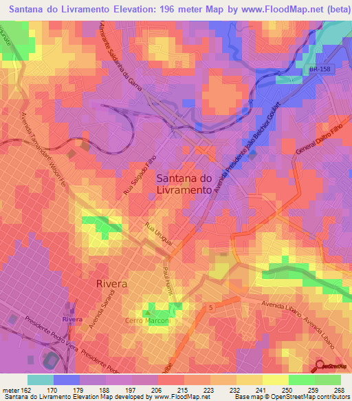 Santana do Livramento,Brazil Elevation Map